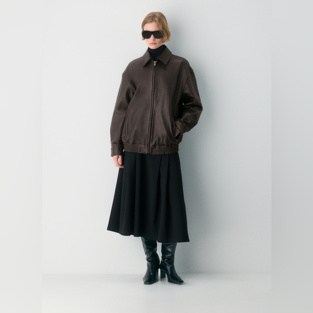 Alfani Dark Brown Leather Bomber Jacket